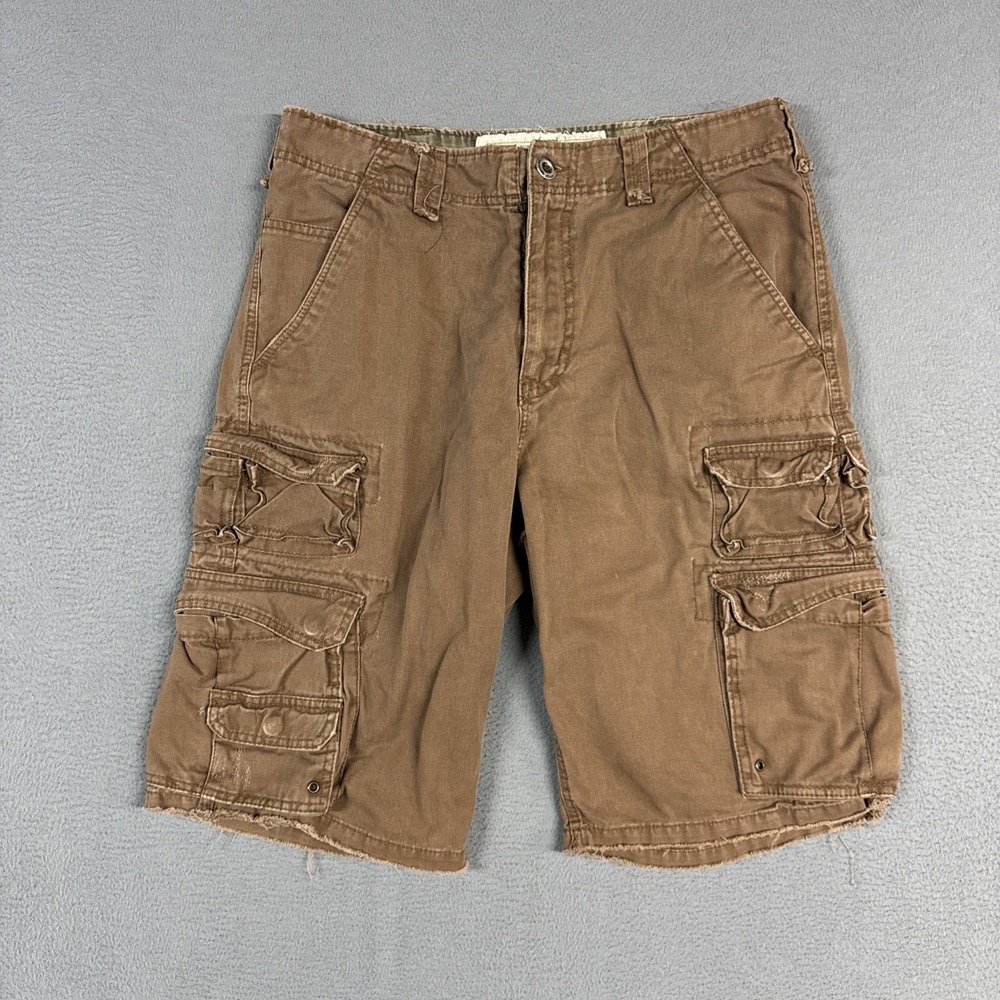 Plugg Cargo Shorts Mens 32 Brown Relaxed Fit 100% Cotton Y2K Outdoors Vintage